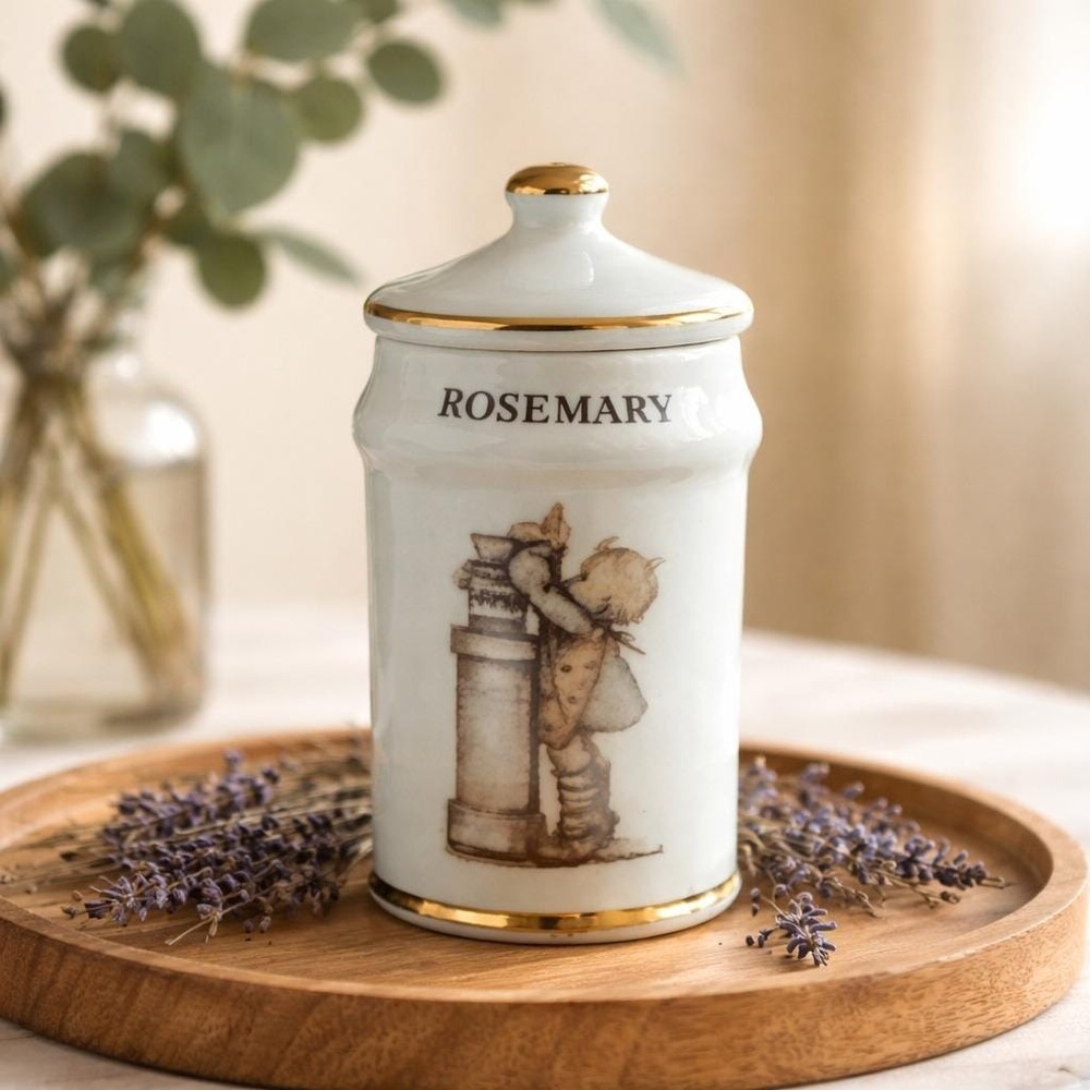 Hummel M.J. Vintage Rosemary Spice Jar Porcelain‎ White Gold Trim 1987
